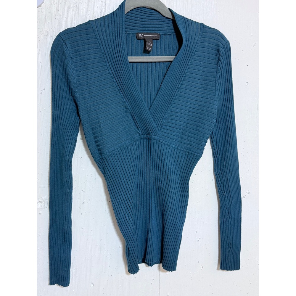 INC International Concepts Teal Blue Ribbed V-Neck Surplice Sweater XL